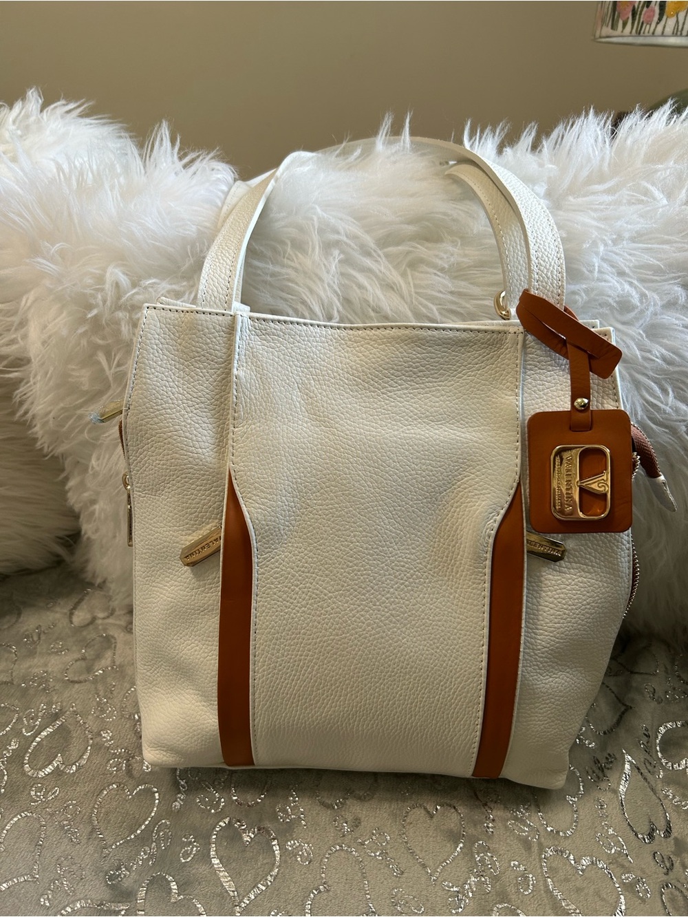 NWT Valentina Italian convertible pebble leather backpack Off White